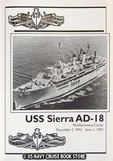 USS SIERRA AD 18 MEDITERRANEAN CRUISE BOOK 1991 1992  
