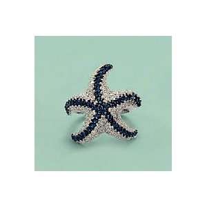   Ring, Blue/Clear Cubic Zirconia CZ Starfish, 1 inch wide Jewelry