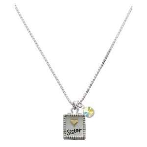   Box Sister with Gold Heart Charm Necklace with AB Swarovski Crystal