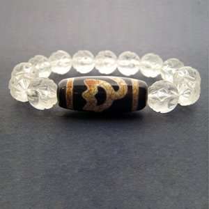  Double Lotus Dzi Bead Bracelet (with Clear Quartz Beads 