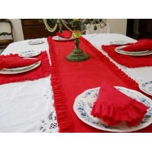  Red Linen Table Runner (With Frayed Ruffle) Everything 