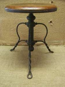 Vintage Cast Iron & Wood Stool Antique Table Stand Old  