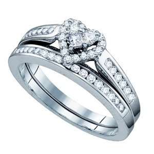  1/2 Carat Diamond 10k White Gold Heart Bridal Ring Set Ring 