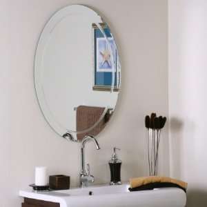   Modern   Frameless Oval Wall Mirror, Etched Glass