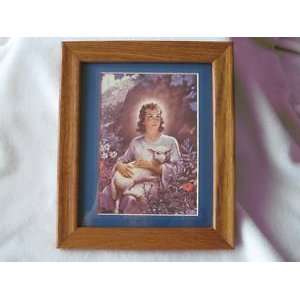  1942 Print   YOUNG JESUS with Lamb   Wood Frame w/Glass 