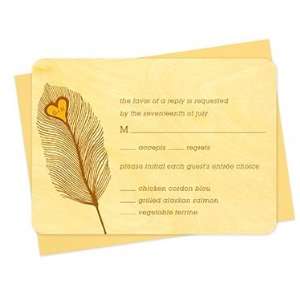  Heart Feather Reply Card   Real Wood Wedding Stationery 